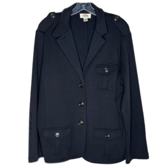 Talbots 100% Cotton Knit Blazer w/Epaulettes - Navy - 2X - Picture 1 of 9